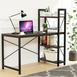 Costway 47.5'' Compact Computer Desk With 4-Tier Storage Bookshelves for Home Office