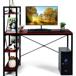 Costway 47.5'' Compact Computer Desk With 4-Tier Storage Bookshelves for Home Office