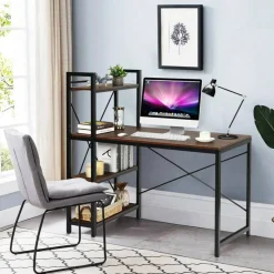 Costway 47.5'' Compact Computer Desk With 4-Tier Storage Bookshelves for Home Office