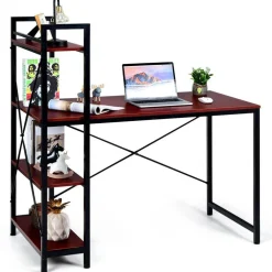 Costway 47.5'' Compact Computer Desk With 4-Tier Storage Bookshelves for Home Office