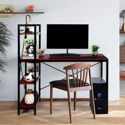 Costway 47.5'' Compact Computer Desk With 4-Tier Storage Bookshelves for Home Office