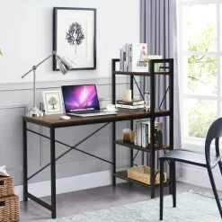Costway 47.5'' Compact Computer Desk With 4-Tier Storage Bookshelves for Home Office