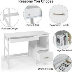 Costway 47.5'' Computer Desk Trestle Desk Writing Study Workstation w/ Shelf & 2 Drawers