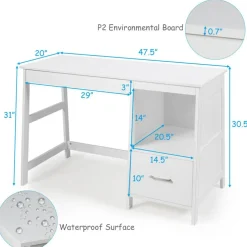 Costway 47.5'' Computer Desk Trestle Desk Writing Study Workstation w/ Shelf & 2 Drawers