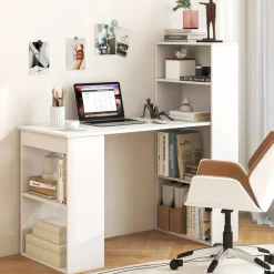 Costway Computer Desk Writing  Workstation Office w/6-Tier Storage Shelves WhiteBlack