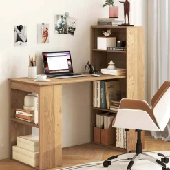 Costway Computer Desk Writing Workstation Office w/6-Tier Storage Shelves WhiteBlack