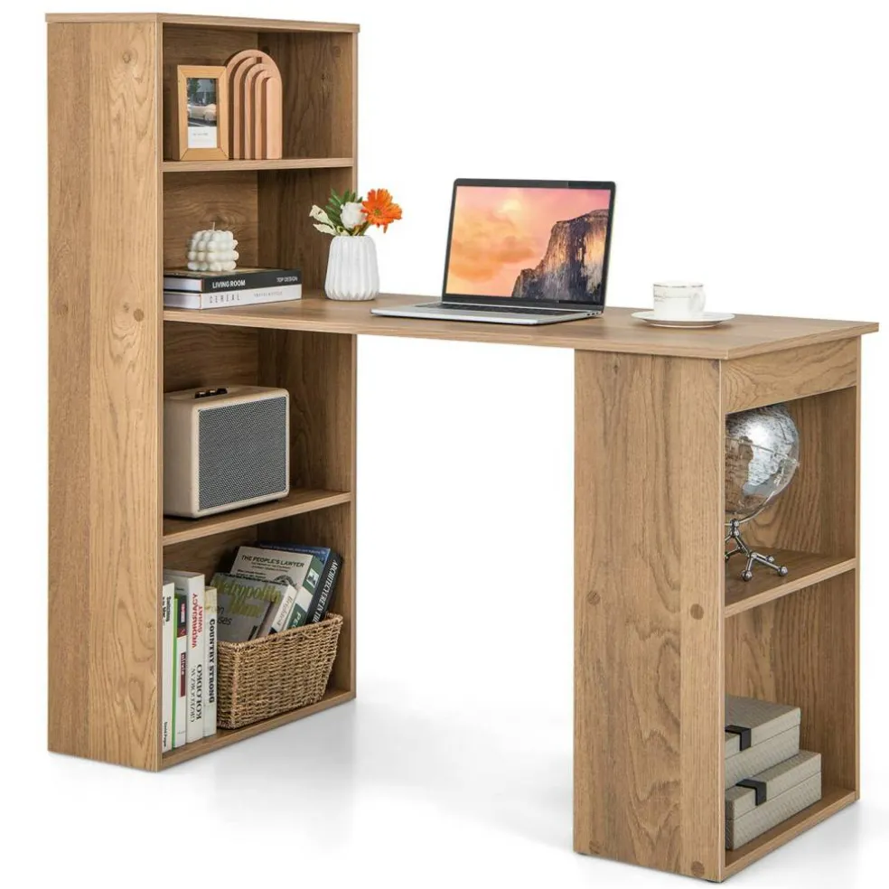 Costway Computer Desk Writing Workstation Office w/6-Tier Storage Shelves WhiteBlack