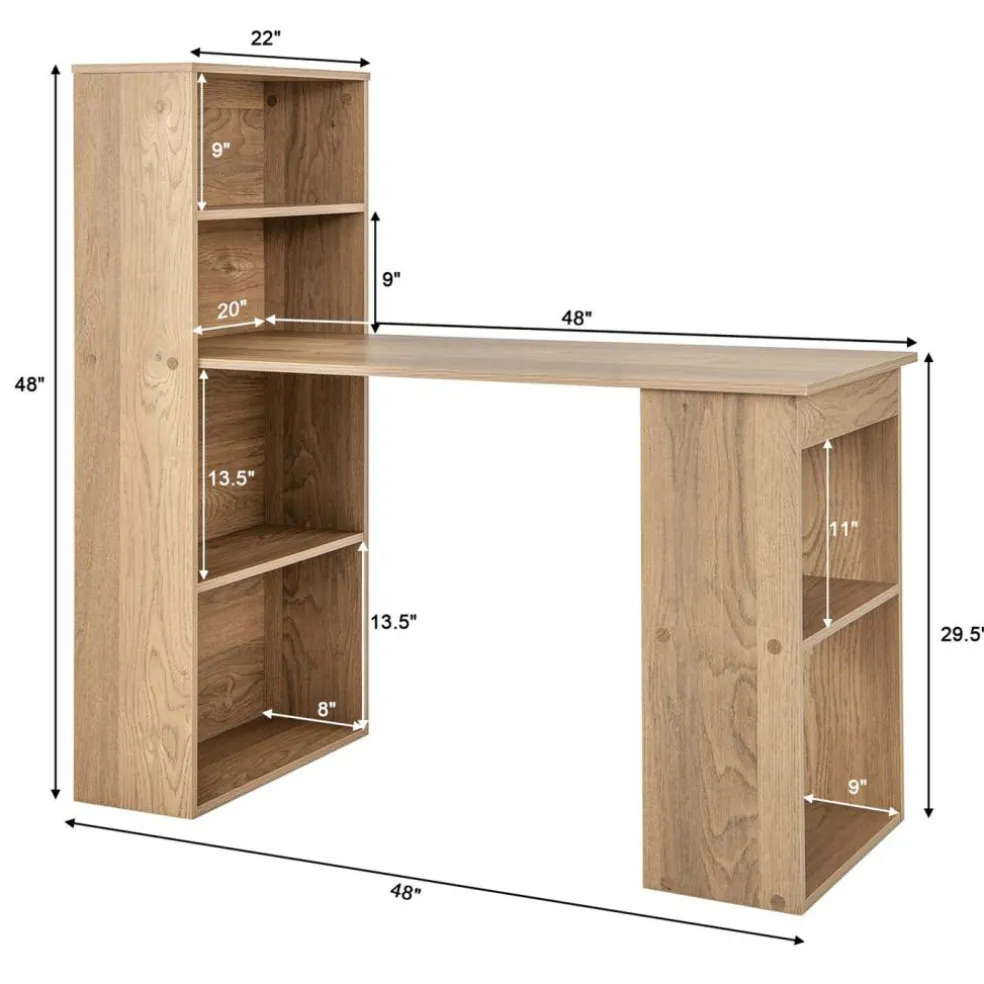 Costway Computer Desk Writing Workstation Office w/6-Tier Storage Shelves WhiteBlack