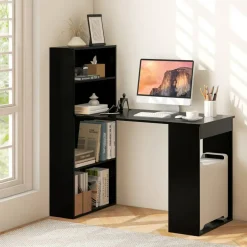 Costway Computer Desk Writing Workstation Office w/6-Tier Storage Shelves WhiteBlack