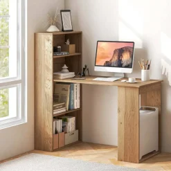 Costway Computer Desk Writing Workstation Office w/6-Tier Storage Shelves WhiteBlack