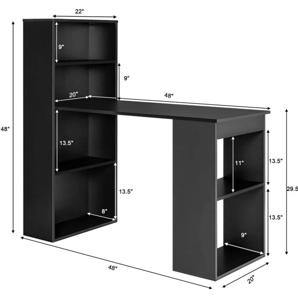 Costway Computer Desk Writing Workstation Office w/6-Tier Storage Shelves WhiteBlack