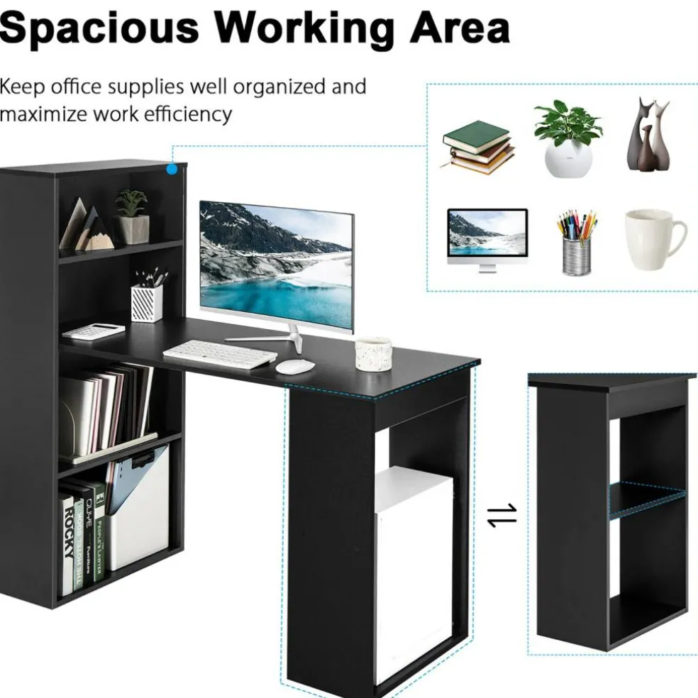 Costway Computer Desk Writing Workstation Office w/6-Tier Storage Shelves WhiteBlack