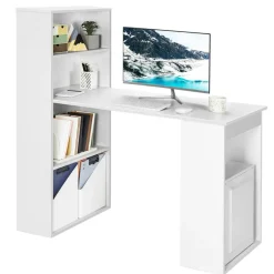 Costway Computer Desk Writing Workstation Office w/6-Tier Storage Shelves WhiteBlack