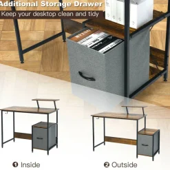 Costway Computer Desk Writing Workstation Home Office w/ Movable Storage Rack & Shelf
