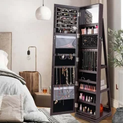 Costway 360degree Rotatable Jewelry Cabinet 2-in-1 Lockable Mirrored Organizer White/Black/Dark Brown/Gray/Blue/Pink/Purple/Dark Gray