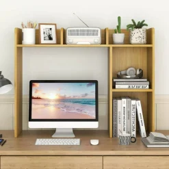 Costway Desk Bookshelf Desktop Storage Organizer Display Shelf Rack Dorm Office Natural/White/Brown