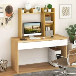 Costway Desk Bookshelf Desktop Storage Organizer Display Shelf Rack Dorm Office Natural/White/Brown