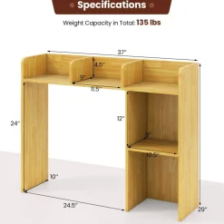 Costway Desk Bookshelf Desktop Storage Organizer Display Shelf Rack Dorm Office Natural/White/Brown
