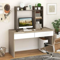 Costway Desk Bookshelf Desktop Storage Organizer Display Shelf Rack Dorm Office Natural/White/Brown