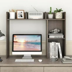 Costway Desk Bookshelf Desktop Storage Organizer Display Shelf Rack Dorm Office Natural/White/Brown