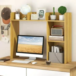Costway Desk Bookshelf Desktop Storage Organizer Display Shelf Rack Dorm Office Natural/White/Brown