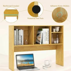 Costway Desk Bookshelf Desktop Storage Organizer Display Shelf Rack Dorm Office Natural/White/Brown