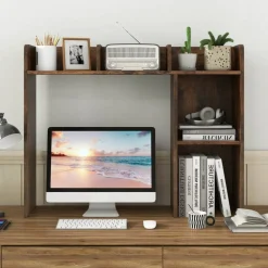 Costway Desk Bookshelf Desktop Storage Organizer Display Shelf Rack Dorm Office Natural/White/Brown