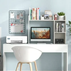 Costway Desk Bookshelf Desktop Storage Organizer Display Shelf Rack Dorm Office Natural/White/Brown