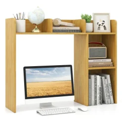 Costway Desk Bookshelf Desktop Storage Organizer Display Shelf Rack Dorm Office Natural/White/Brown