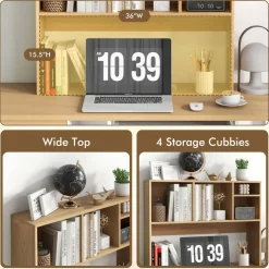 Costway Desk Bookshelf Desktop Storage Organizer Display Shelf Rack Dorm Office Natural/White/Brown