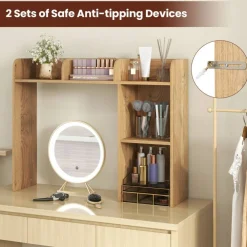 Costway Desk Bookshelf Desktop Storage Organizer Display Shelf Rack Dorm Office Natural/White/Brown