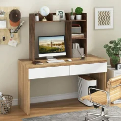 Costway Desk Bookshelf Desktop Storage Organizer Display Shelf Rack Dorm Office Natural/White/Brown