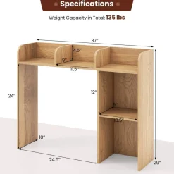 Costway Desk Bookshelf Desktop Storage Organizer Display Shelf Rack Dorm Office Natural/White/Brown