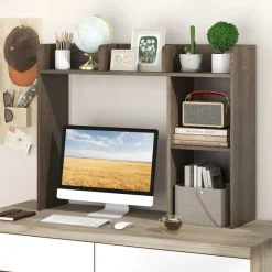 Costway Desk Bookshelf Desktop Storage Organizer Display Shelf Rack Dorm Office Natural/White/Brown