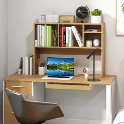Costway Desk Bookshelf Desktop Storage Organizer Display Shelf Rack Dorm Office Natural/White/Brown