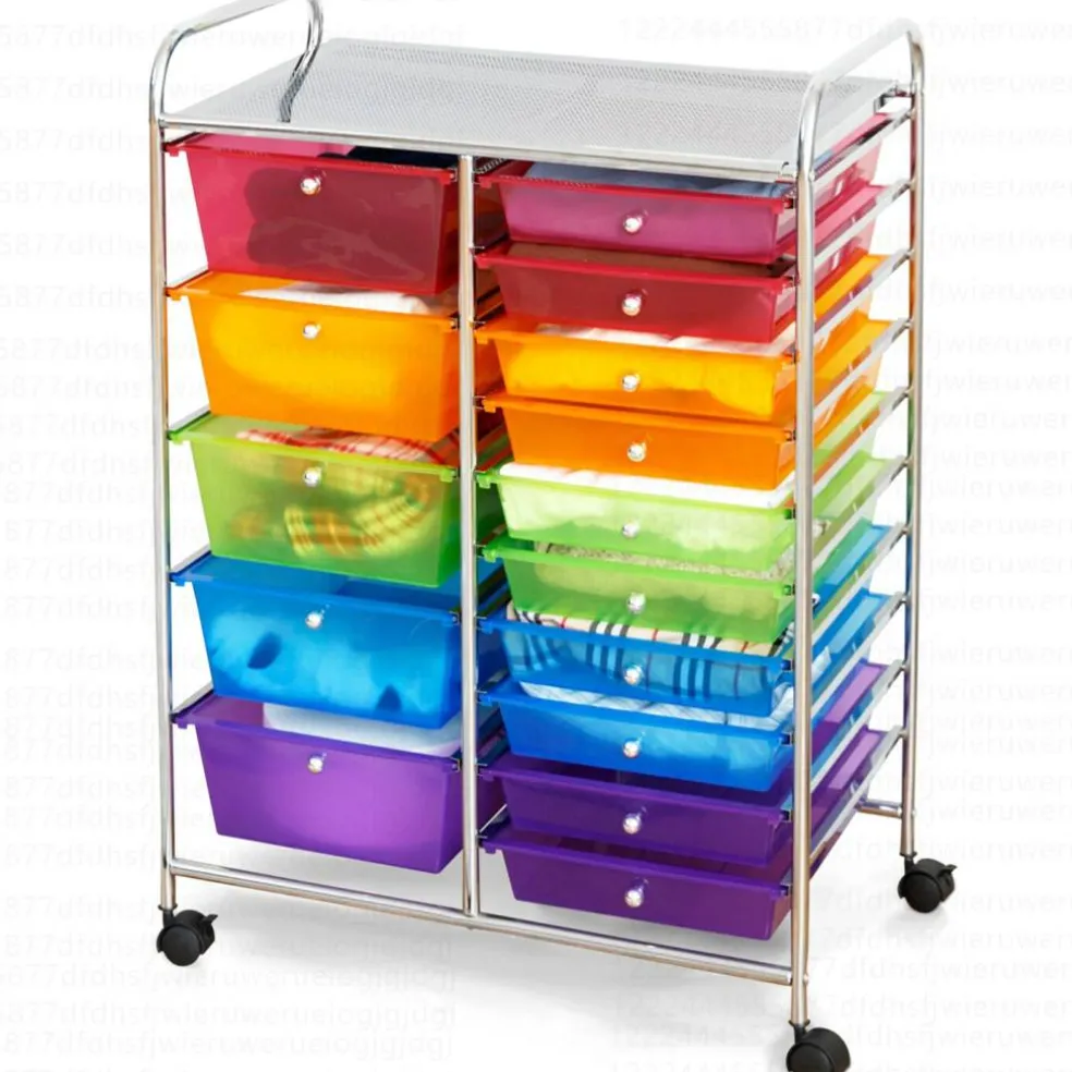 Costway 15 Drawer Art & Craft Rolling Storage Cart Tools Scrapbook Paper Office School Organizer Colorful
