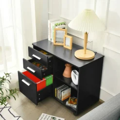 Costway 3-Drawer File Cabinet Mobile Lateral Cabinet Printer Stand EspressoBlack