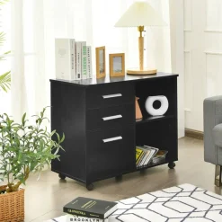 Costway 3-Drawer File Cabinet Mobile Lateral Cabinet Printer Stand EspressoBlack