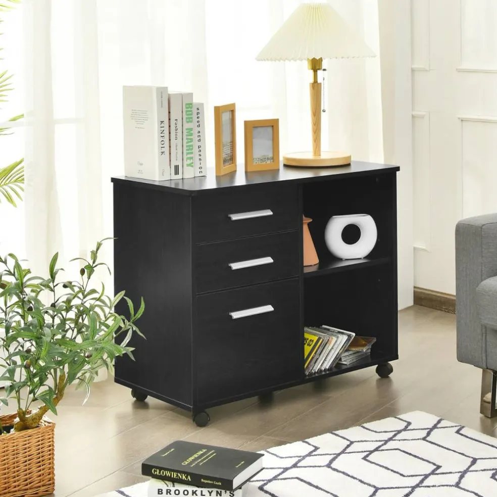 Costway 3-Drawer File Cabinet Mobile Lateral Cabinet Printer Stand EspressoBlack