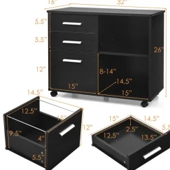 Costway 3-Drawer File Cabinet Mobile Lateral Cabinet Printer Stand EspressoBlack