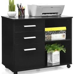 Costway 3-Drawer File Cabinet Mobile Lateral Cabinet Printer Stand EspressoBlack