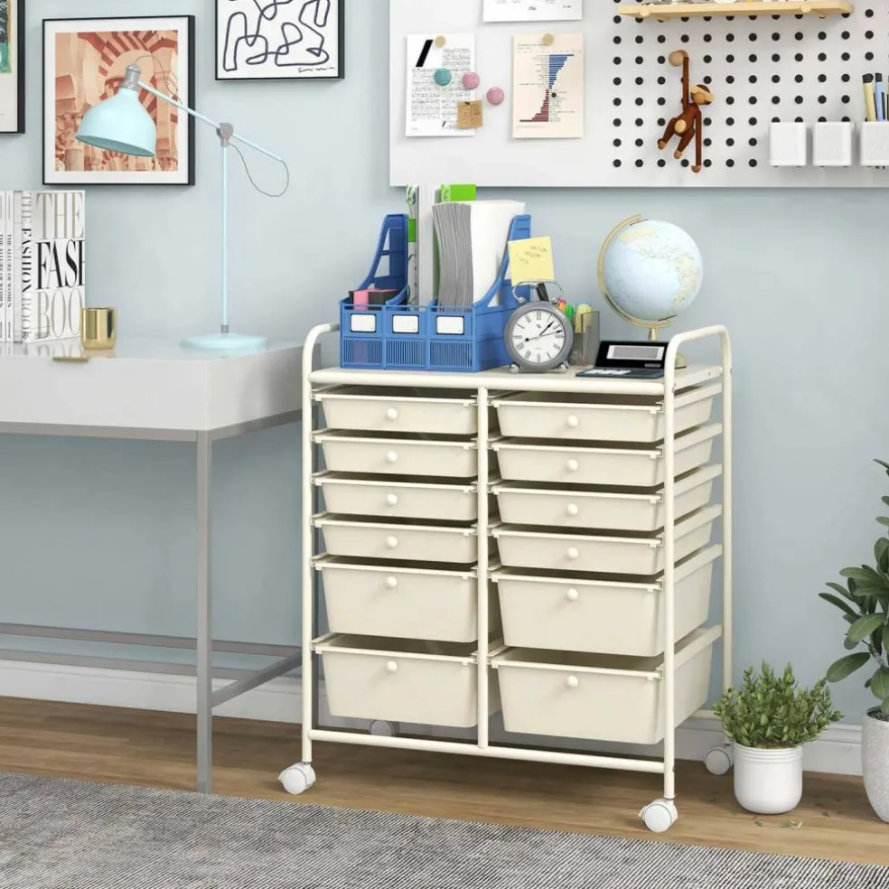 Costway 12 Drawers Rolling Cart Storage Mutlicolor Scrapbook Paper Studio Organizer Bins