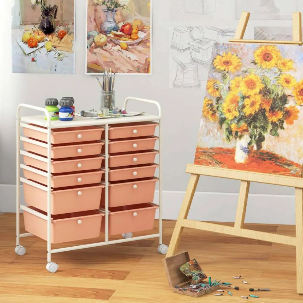 Costway 12 Drawers Rolling Cart Storage Mutlicolor Scrapbook Paper Studio Organizer Bins
