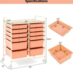 Costway 12 Drawers Rolling Cart Storage Mutlicolor Scrapbook Paper Studio Organizer Bins