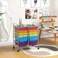 Costway 12 Drawers Rolling Cart Storage Mutlicolor Scrapbook Paper Studio Organizer Bins