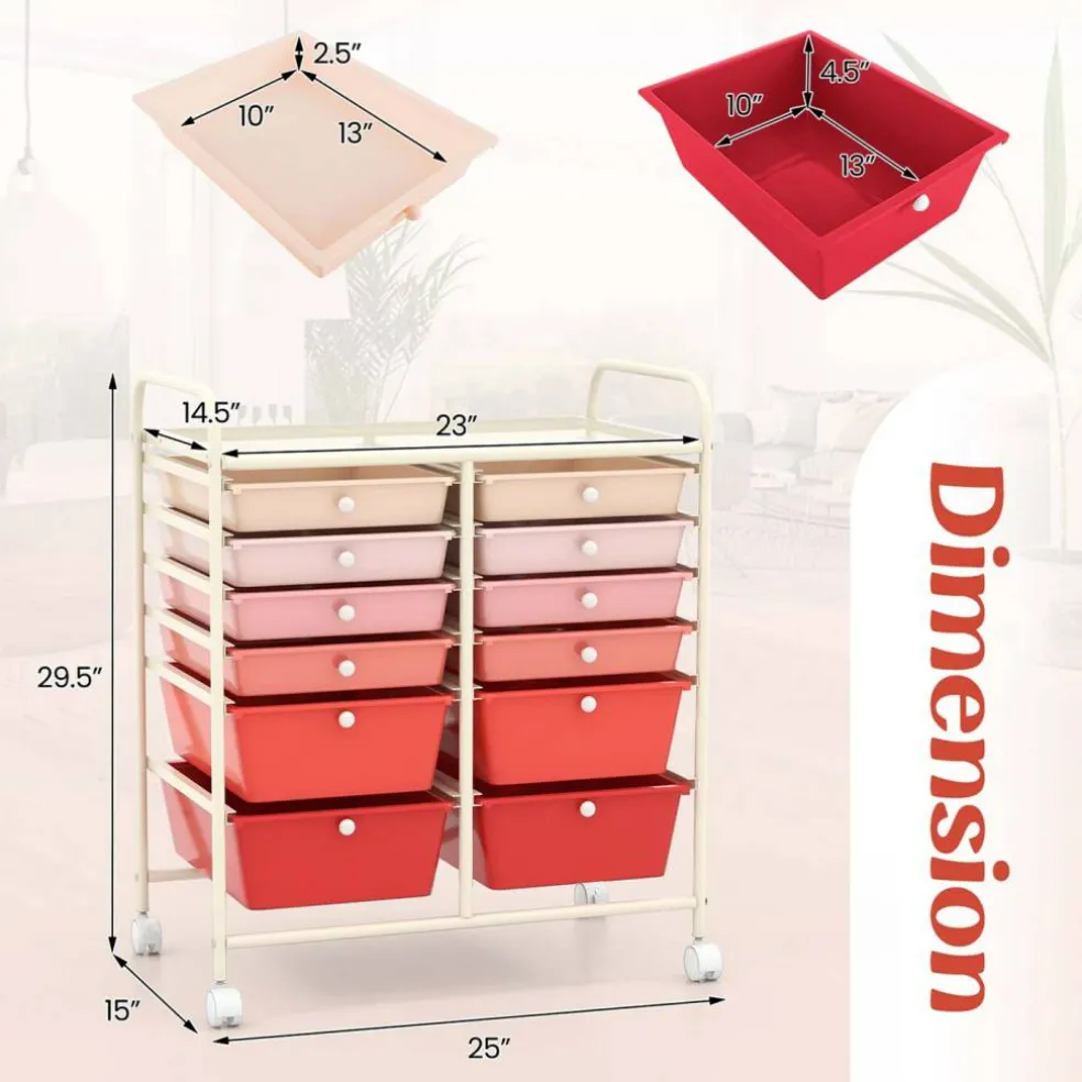 Costway 12 Drawers Rolling Cart Storage Mutlicolor Scrapbook Paper Studio Organizer Bins