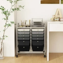 Costway 12 Drawers Rolling Cart Storage Mutlicolor Scrapbook Paper Studio Organizer Bins