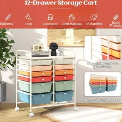 Costway 12 Drawers Rolling Cart Storage Mutlicolor Scrapbook Paper Studio Organizer Bins