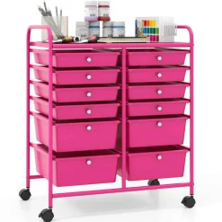 Costway 12 Drawers Rolling Cart Storage Mutlicolor Scrapbook Paper Studio Organizer Bins
