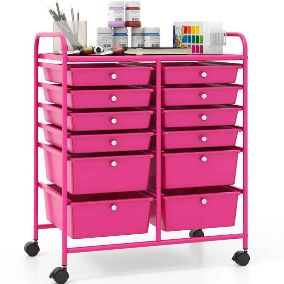 Costway 12 Drawers Rolling Cart Storage Mutlicolor Scrapbook Paper Studio Organizer Bins